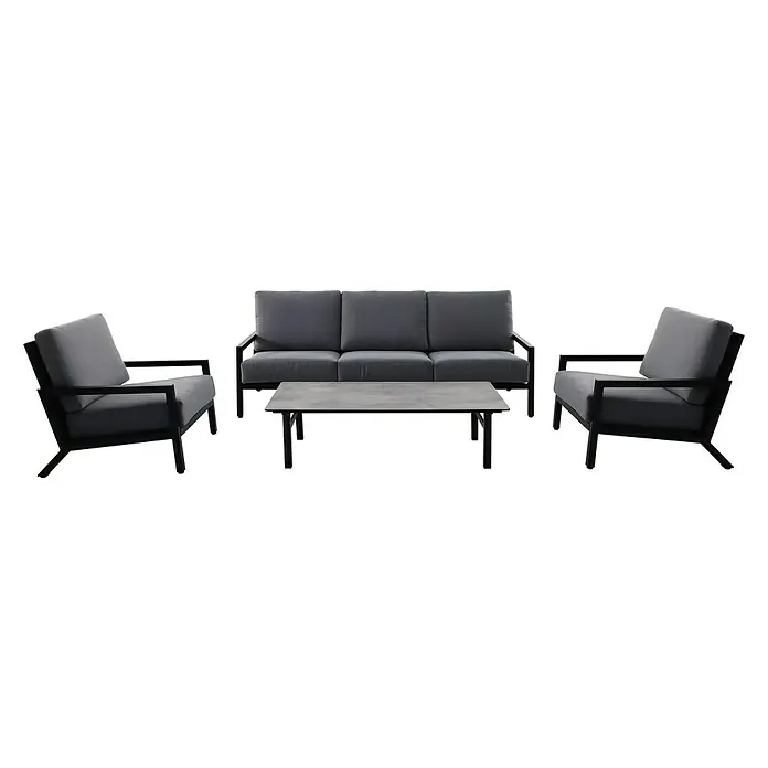 Set lounge namještaja Coco - 4-dij., Crna boja - Pogled sprijeda