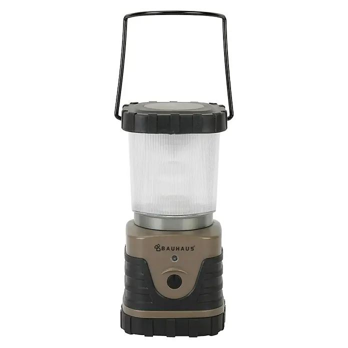 BAUHAUS Luz de camping LED Linterna Grande - Funciona con pilas, Marrón/Negro, Transparente, Altura: 18 cm - Vista frontal