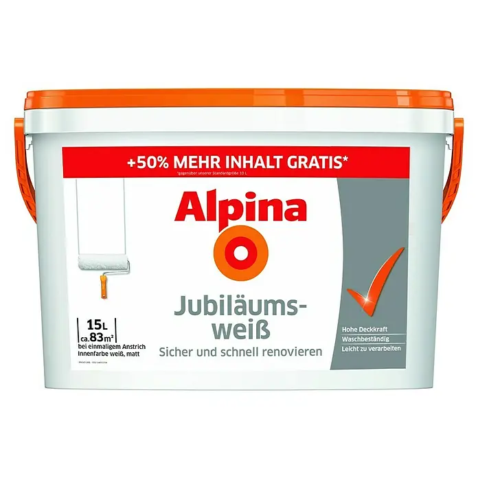 Alpina Jubiläumsweiss - Weiß, 15 l, Matt - Vorderansicht