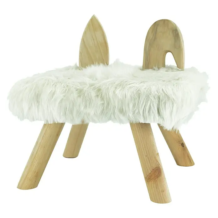 Fellhocker mit Ohren - 33 x 43 x 40 cm, Natur/Weiß - Diagonale Ansicht