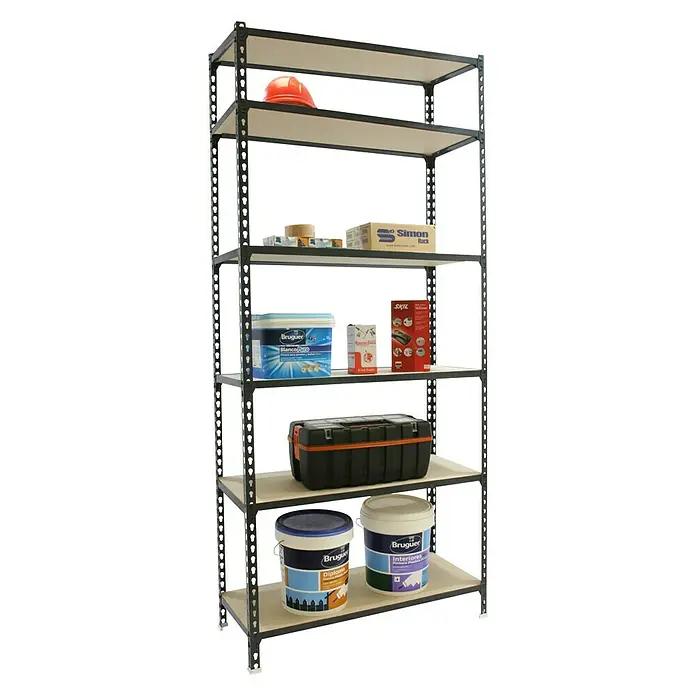 Simonrack Maderclick Metallregal Mega Plus - L x B x H: 30 x 120 x 250 cm, Traglast: 150 kg/Boden, Anzahl Böden: 6 Stk., Stecken, Anthrazitgrau - Anwendungsbeispiel