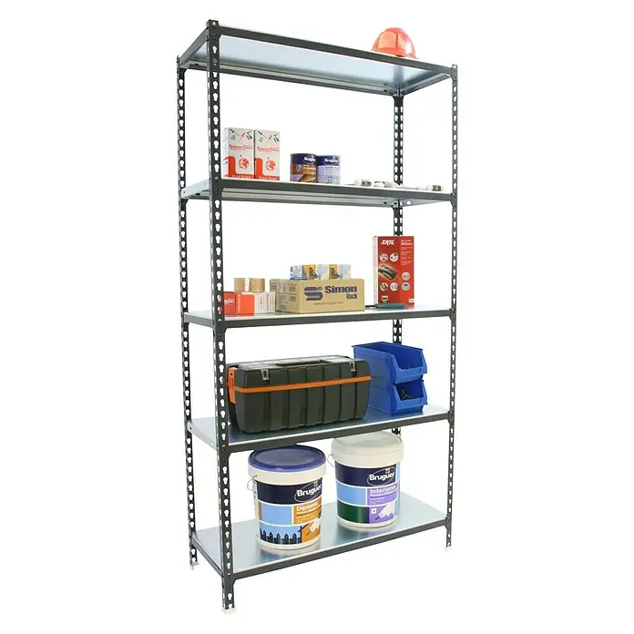 Simonrack Simonclick Metallregal - L x B x H: 40 x 90 x 180 cm, Traglast: 180 kg/Boden, Anzahl Böden: 5 Stk., Stecken, Anthrazit/Silber - Anwendungsbeispiel