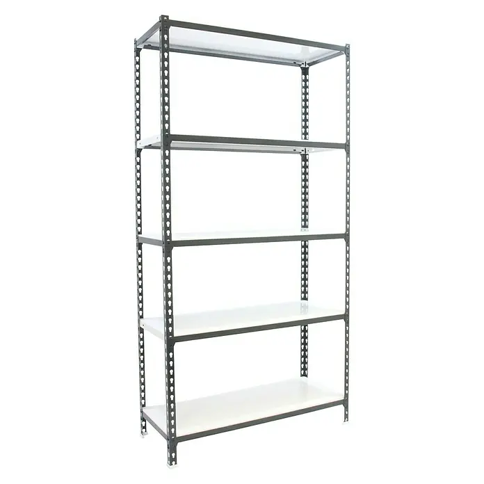 Simonrack Simonclick Metallregal - L x B x H: 30 x 100 x 200 cm, Traglast: 180 kg/Boden, Anzahl Böden: 5 Stk., Stecken, Anthrazit/Weiß - Diagonale Ansicht