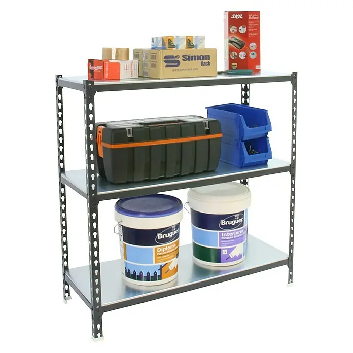 Simonrack Simonclick Metallregal Super Plus - L x B x H: 40 x 110 x 100 cm, Traglast: 180 kg/Boden, Anzahl Böden: 3 Stk., Stecken, Anthrazit/Weiß - Anwendungsbeispiel