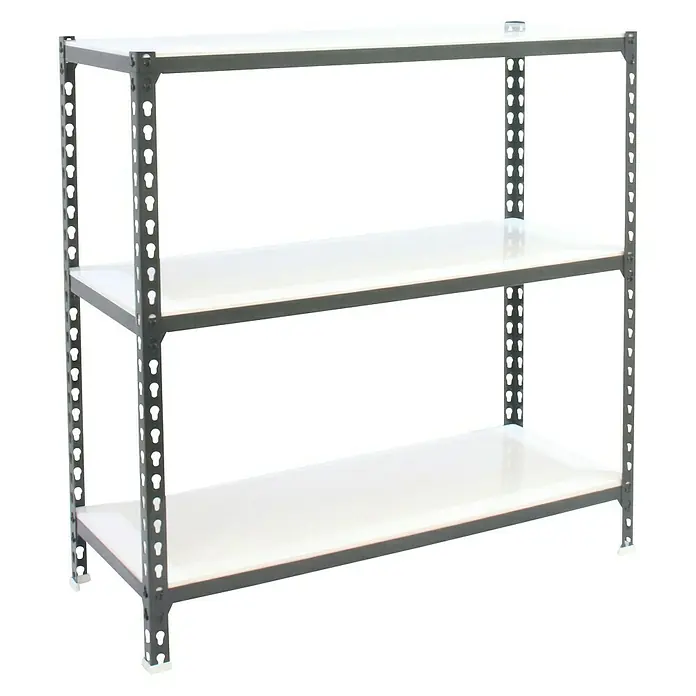 Simonrack Simonclick Metallregal Super Plus - L x B x H: 40 x 110 x 100 cm, Traglast: 180 kg/Boden, Anzahl Böden: 3 Stk., Stecken, Anthrazit/Weiß - Diagonale Ansicht