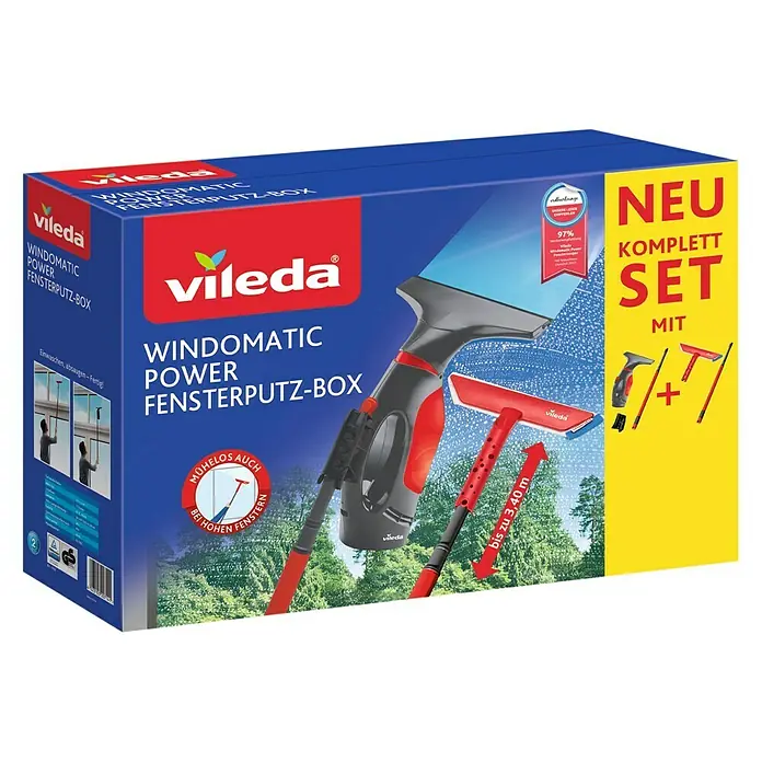 Vileda Akku-Fenstersauger Windomatic Power - Flächenleistung: 120 m²/h, Li-Ionen - Diagonale Ansicht