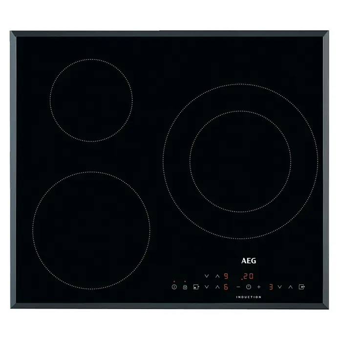 AEG Placa de inducción IKB6330SFB - Zonas de cocción: 3 ud., Inducción, Indicador de calor residual, Vitrocerámica - Vista superior