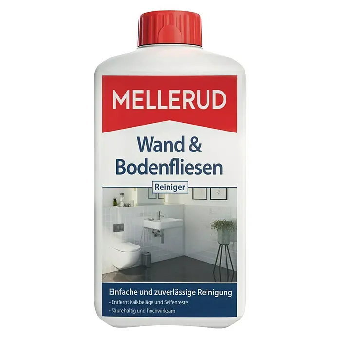 Mellerud Reinigungsmittel Wand & Bodenfliesen Reiniger - 1 l, Flasche mit kindergesichertem Verschluss - Vorderansicht