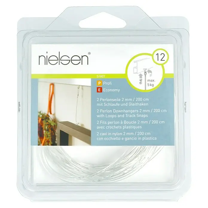 Nielsen Perlonseil - L x B: 200 cm x 2 mm, Passend für: Nielsen Galerieschiene Economy/Profi, Mit Schlaufe und Gleithaken - Vorderansicht