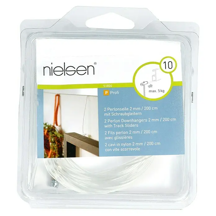 Nielsen Perlonseil - L x B: 200 cm x 2 mm, Passend für: Nielsen Galerieschiene Economy/Profi, Mit Schraubgleiter - Vorderansicht