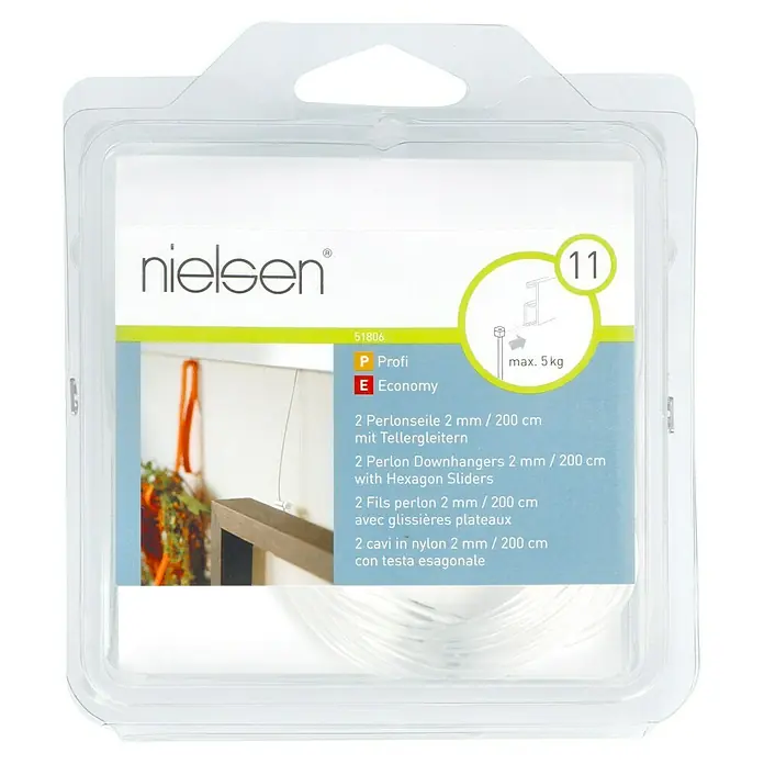 Nielsen Perlonseil - L x B: 200 cm x 2 mm, Passend für: Nielsen Galerieschiene Economy/Profi, Mit Tellergleiter - Vorderansicht