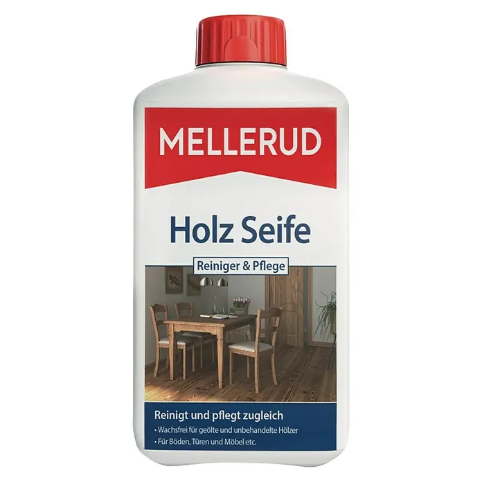 Mellerud Reinigungs- & Pflegemittel Holz-Seife - 1 l, Flasche mit kindergesichertem Verschluss - Vorderansicht