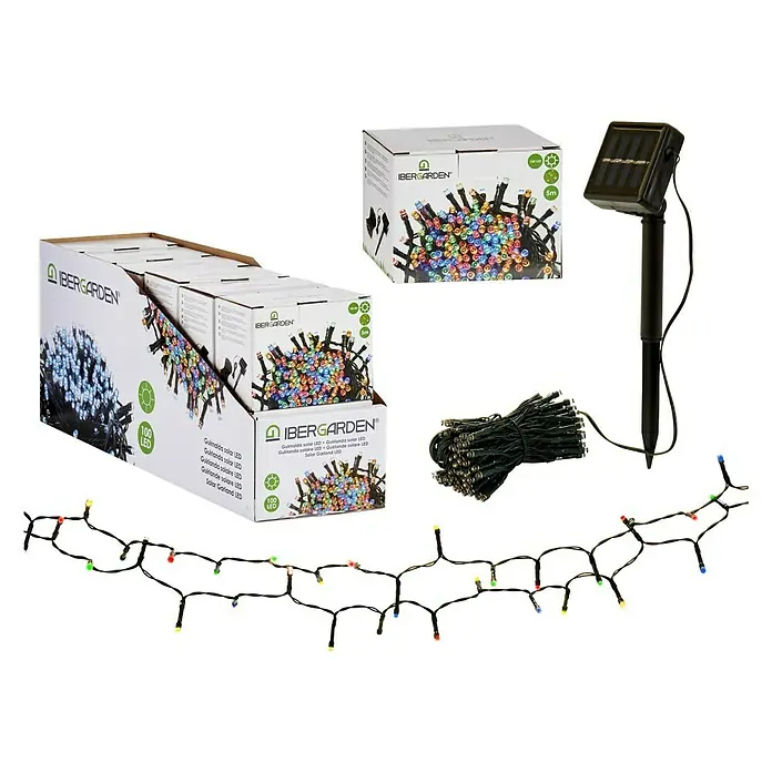 Guirnalda luminosa solar Iber - 100 luces, LED, Multicolor - Vista angular