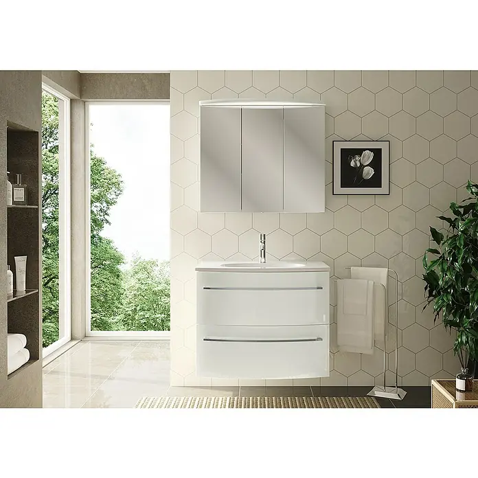 Camargue Swing Waschtischunterschrank - 80 x 45,6 x 63 cm, Weiß, Hochglanz - Stimmungsaufnahme