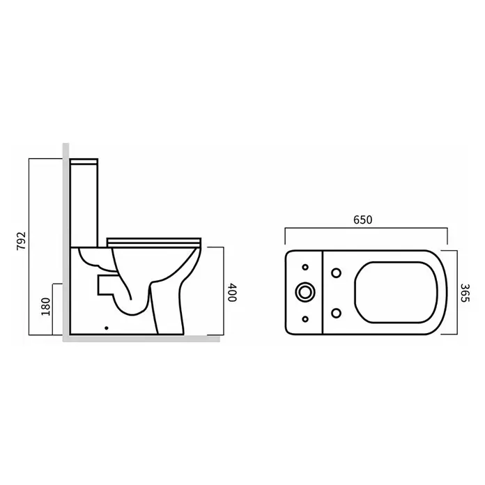 Pack de WC Bucarely - Sin borde de descarga, Salida WC: Vertical, Blanco - Dibujo técnico