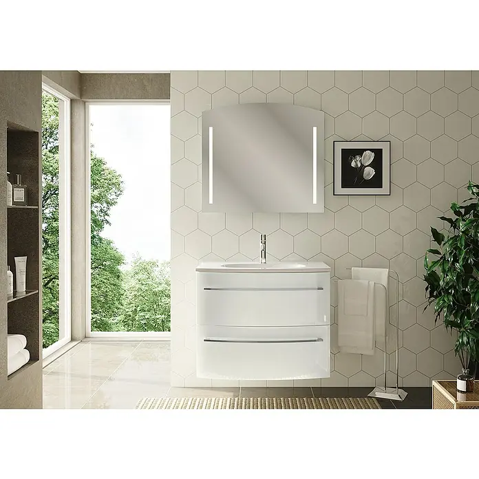Camargue Swing Waschtischunterschrank - 80 x 45,6 x 63 cm, Weiß, Hochglanz - Stimmungsaufnahme