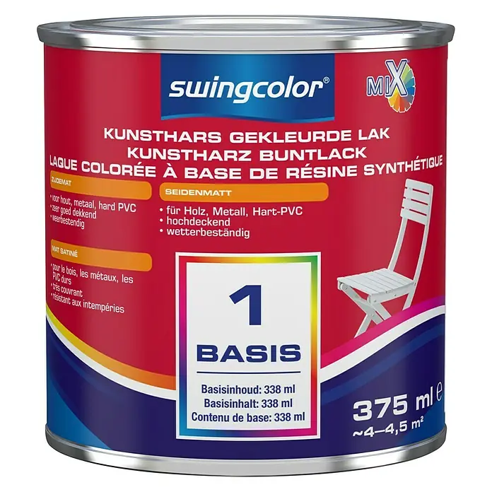 swingcolor Mix Kleurlak Kunsthars - Mengkleur basis, 375 ml, Zijdemat - Vooraanzicht