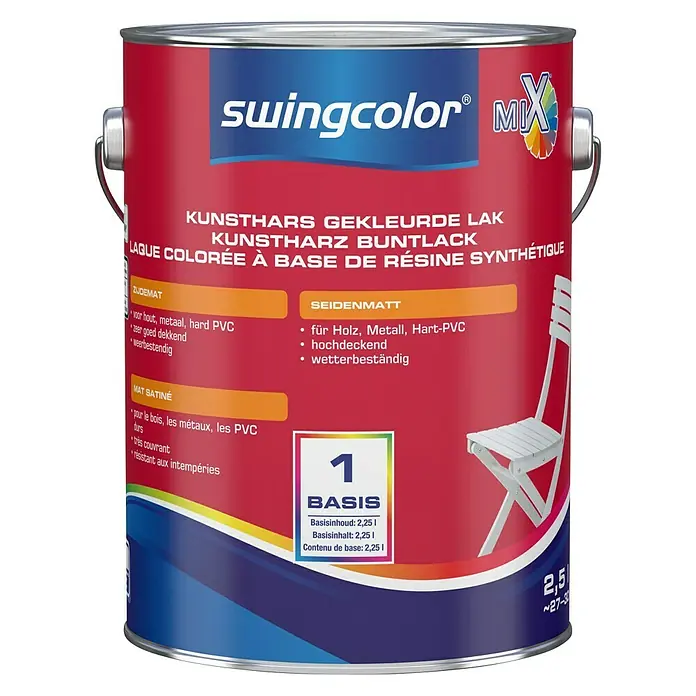 swingcolor Mix Kleurlak Kunsthars - Mengkleur basis, 2,5 l, Zijdemat - Vooraanzicht