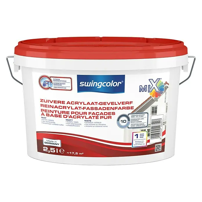 swingcolor Mix Zuivere acrylaat gevelverf - Mengkleur basis, 2,5 l, Mat - Vooraanzicht