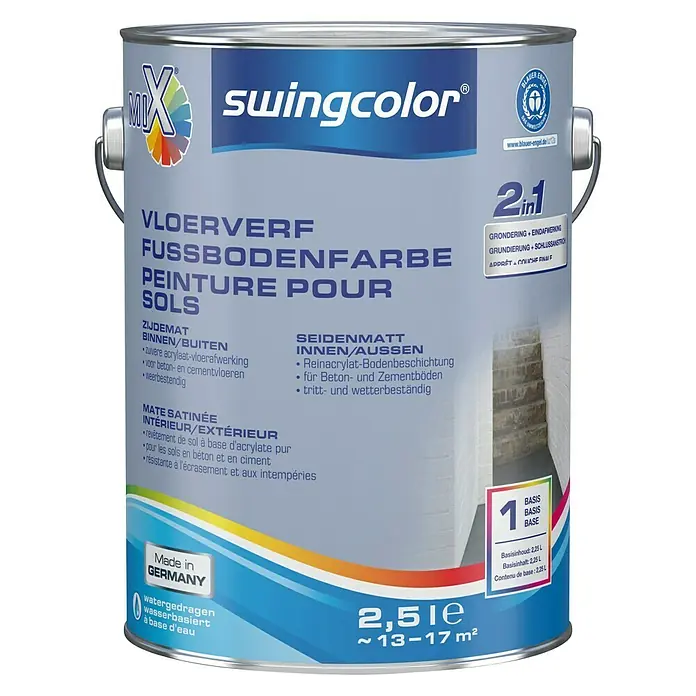 swingcolor Mix Vloerverf 2in1 - Mengkleur basis, 2,5 l, Zijdemat - Vooraanzicht