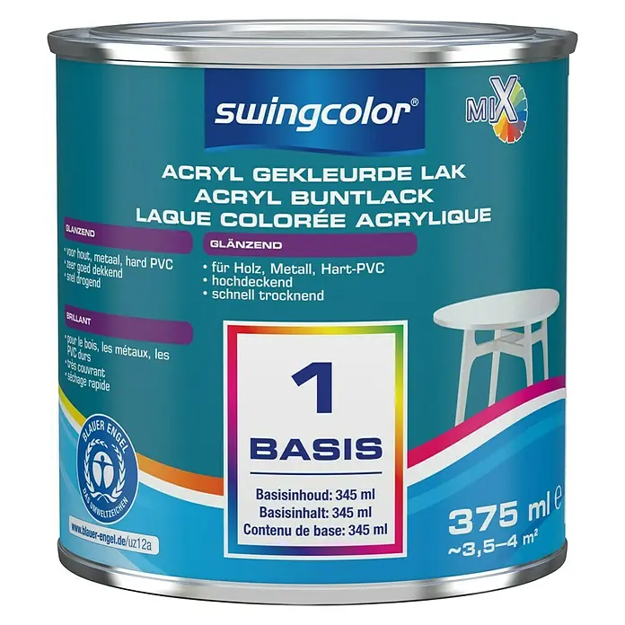 swingcolor Mix Kleurlak Acryl 2in1 - Mengkleur basis, 375 ml, Glanzend - Vooraanzicht