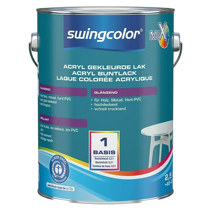 swingcolor Mix Kleurlak Acryl 2in1 - Mengkleur basis, 2,5 l, Glanzend - Vooraanzicht