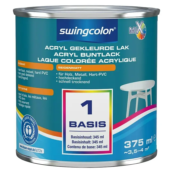 swingcolor Mix Kleurlak Acryl 2in1 - Mengkleur basis, 375 ml, Zijdemat - Vooraanzicht