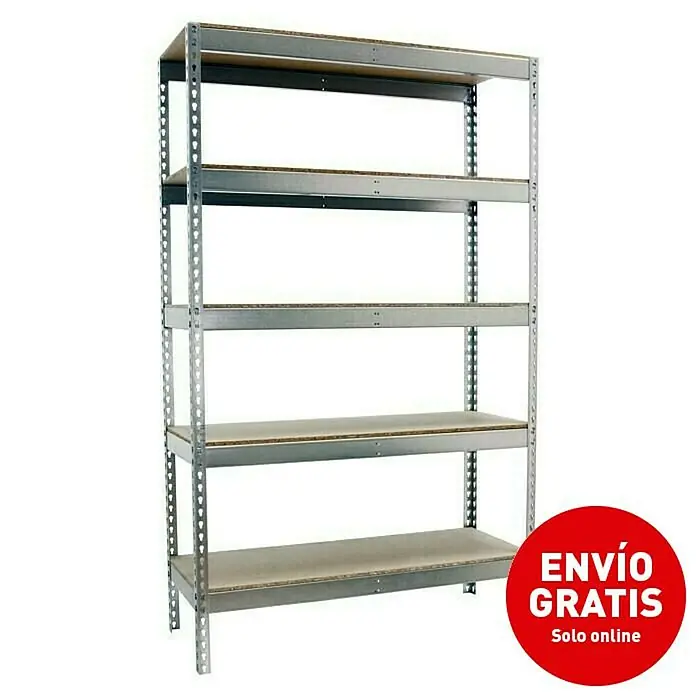 Simonrack Simonforte Estantería para cargas pesadas Chipboard - L x An x Al: 60 x 150 x 300 cm, Capacidad de carga: 600 kg/balda, Número de baldas: 5 ud., Galvanizado - Vista angular
