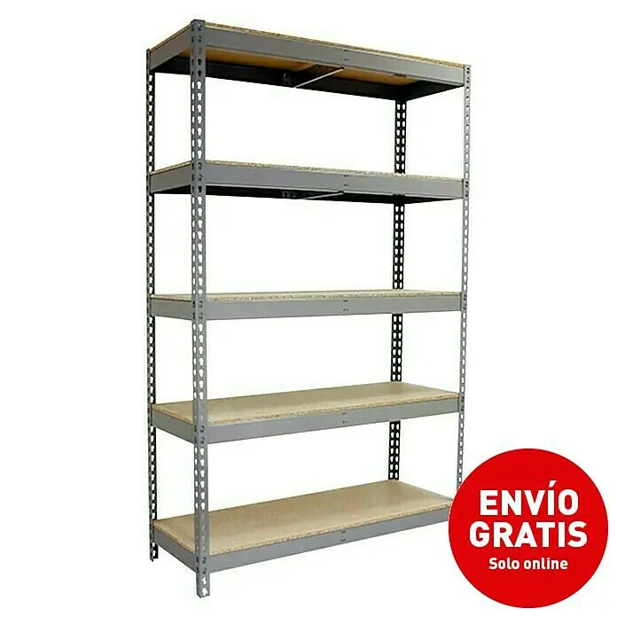 Simonrack Simonforte Estantería para cargas pesadas Chipboard - L x An x Al: 60 x 150 x 200 cm, Capacidad de carga: 600 kg/balda, Número de baldas: 5 ud., Galvanizado - Vista angular