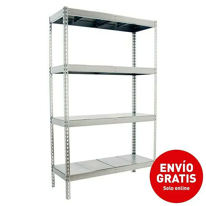 Simonrack Simonforte Estantería para cargas pesadas Metal - L x An x Al: 75 x 150 x 175 cm, Capacidad de carga: 600 kg/balda, Número de baldas: 4 ud., Galvanizado - Vista angular