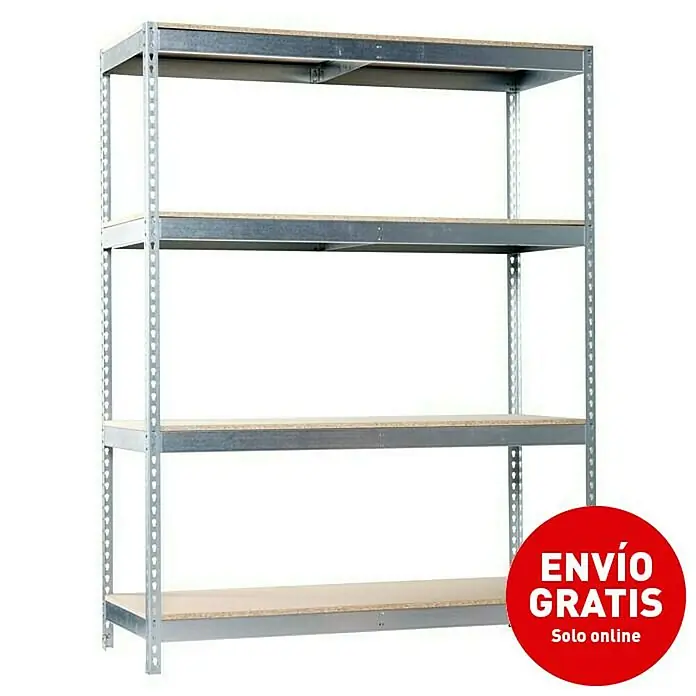 Simonrack Simonforte Estantería para cargas pesadas Chipboard - L x An x Al: 90 x 240 x 200 cm, Capacidad de carga: 400 kg/balda, Número de baldas: 4 ud., Galvanizado - Vista angular