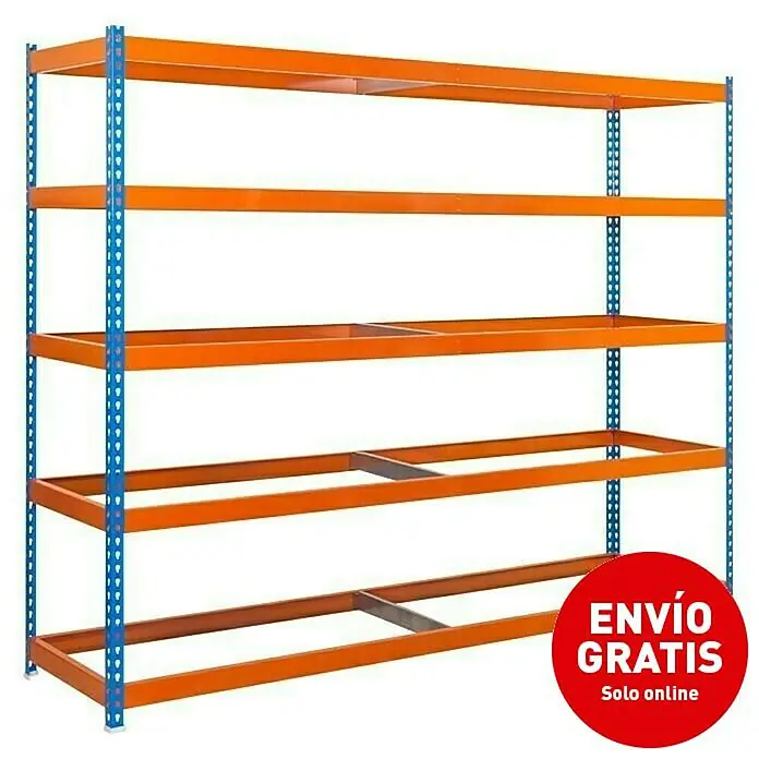 Simonrack Simonforte Estructura de estantería - L x An x Al: 45 x 240 x 200 cm, Capacidad de carga: 600 kg/balda, Número de baldas: 5 ud., Azul/Naranja - Vista angular