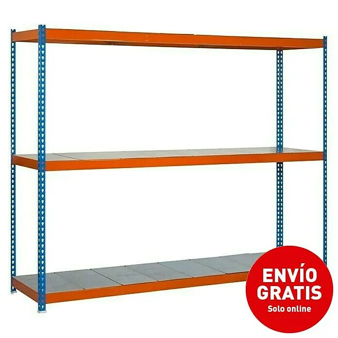Simonrack Ecoforte Estructura de estantería Metal - L x An x Al: 75 x 150 x 150 cm, Capacidad de carga: 400 kg/balda, Número de baldas: 3 ud., Azul/Naranja - Vista angular