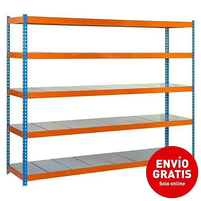 Simonrack Simonforte Estantería para cargas pesadas Metal - L x An x Al: 60 x 150 x 200 cm, Capacidad de carga: 600 kg/balda, Número de baldas: 5 ud., Azul/Naranja - Vista angular