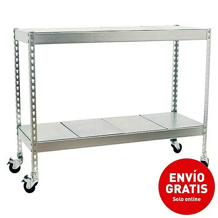 Simonrack Ecoforte Estantería para cargas pesadas Metal Mobile - L x An x Al: 75 x 150 x 90 cm, Capacidad de carga: 400 kg/balda, Número de baldas: 2 ud., Plateado - Vista angular