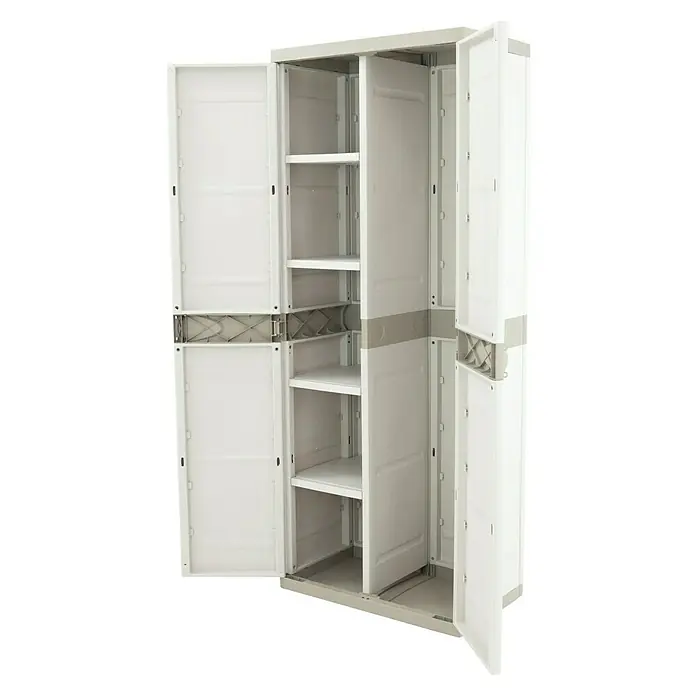 Plastiken Titanium Armario de PVC escobero - L x An x Al: 44 x 70 x 176 cm, Capacidad de carga: 20 kg/balda, Beige - Vista angular