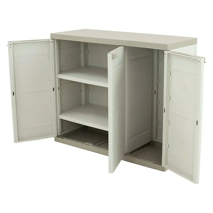 Plastiken Titanium Armario de PVC bajo - L x An x Al: 44 x 105 x 88 cm, Capacidad de carga: 20 kg/balda, Beige - Vista angular