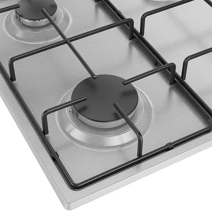 Beko Placa de cocción de gas HIGG 64103 SX - Zonas de cocción: 4 ud., Gas butano, Cierre de seguridad, Acero inoxidable - Primer plano