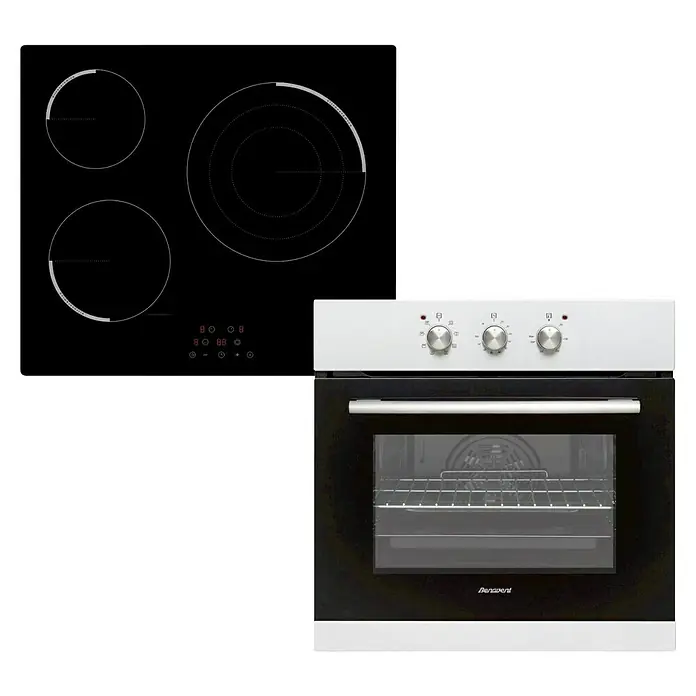Benavent Set de horno empotrado BHM-200-X y vitrocerámica VBB360 - Número de tipos de calentamiento: 8 ud., Zona de cocción: 3 zonas de cocción, Negro/Acero inoxidable - Vista frontal