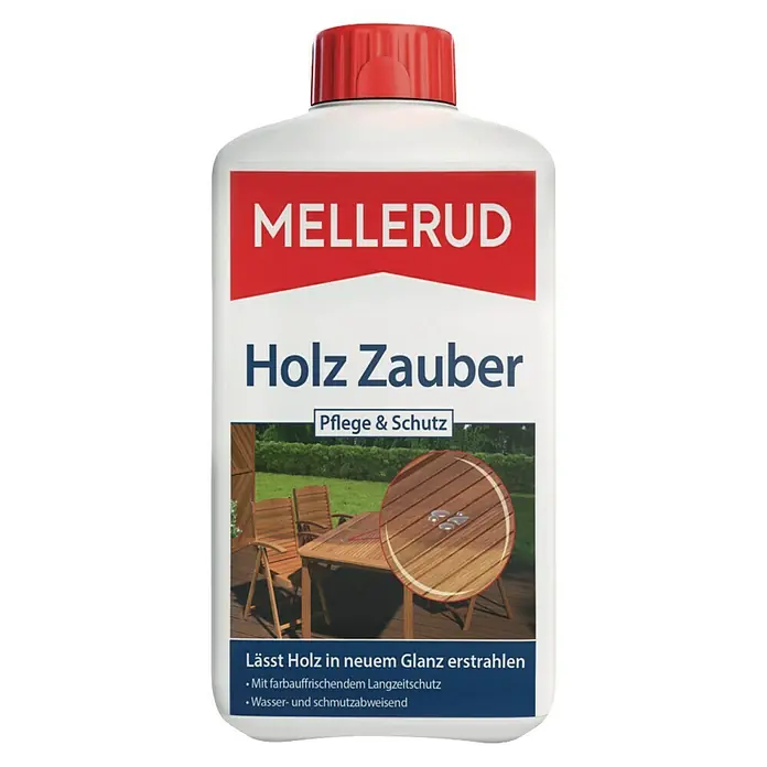 Mellerud Holz-Zauber Pflege und Schutz - 1 l, Flasche mit kindergesichertem Verschluss - Vorderansicht