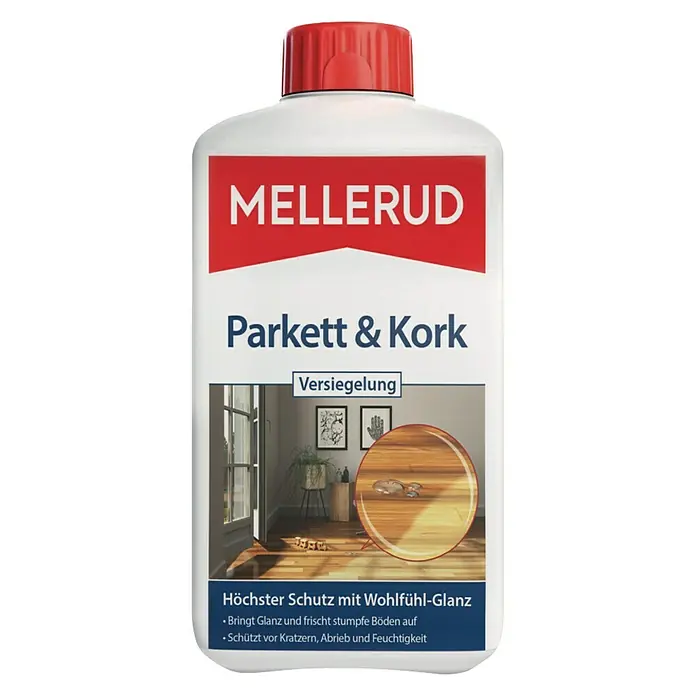 Mellerud Versiegelung Parkett- & Kork-Versiegelung - 1 l, Flasche mit kindergesichertem Verschluss - Vorderansicht