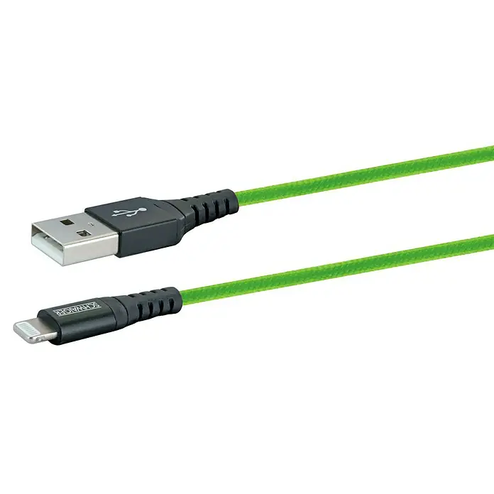 Schwaiger USB-Ladekabel - 1,2 m, USB A-Stecker, Lightning-Stecker, Giftgrün - Detailaufnahme