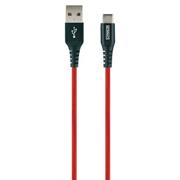 Schwaiger USB-Ladekabel - 1,2 m, USB A-Stecker, USB C-Stecker, Feuerrot - Detailaufnahme