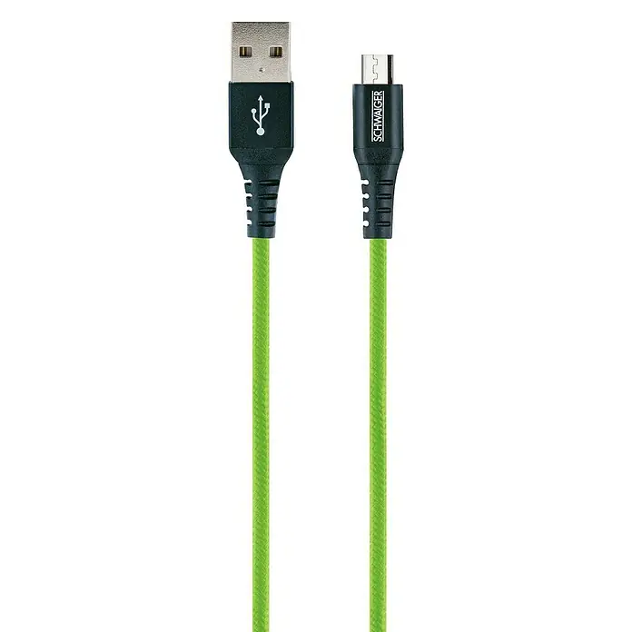 Schwaiger USB-Ladekabel - 1,2 m, USB A-Stecker, USB Micro-B-Stecker, Giftgrün - Detailaufnahme
