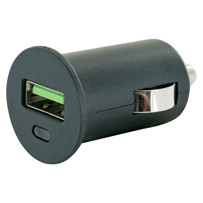 Schwaiger USB-Ladeadapter Quick Charge 3.0 - USB-A-Kupplung, Zigarettenanzünder-Stecker (SAE J563), Schwarz - Diagonale Ansicht
