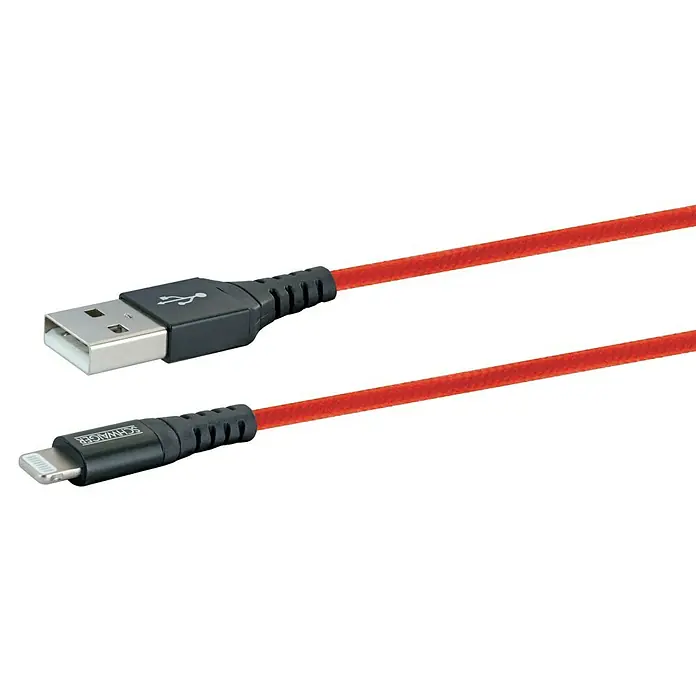 Schwaiger USB-Ladekabel - 1,2 m, USB A-Stecker, Lightning-Stecker, Feuerrot - Detailaufnahme