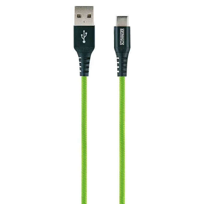 Schwaiger USB-Ladekabel - 1,2 m, USB A-Stecker, USB C-Stecker, Giftgrün - Detailaufnahme