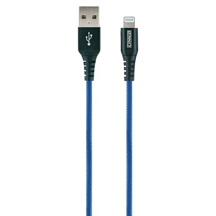 Schwaiger USB-Ladekabel - 1,2 m, USB A-Stecker, Lightning-Stecker, Königsblau - Detailaufnahme