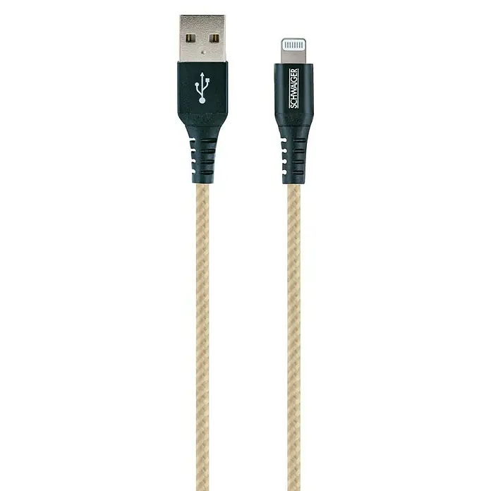 Schwaiger USB-Ladekabel - 1,2 m, USB A-Stecker, Lightning-Stecker, Hanfbraun - Detailaufnahme