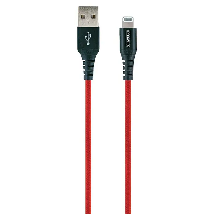 Schwaiger USB-Ladekabel - 1,2 m, USB A-Stecker, Lightning-Stecker, Feuerrot - Detailaufnahme
